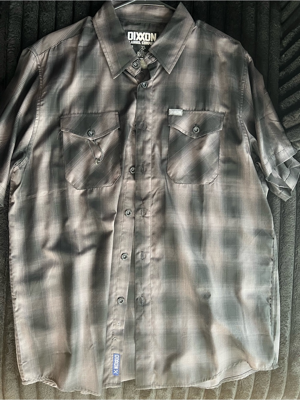 DIXXON Men's Short-Sleeve Plaid Button-Down Shirt - Gray Brown NEW